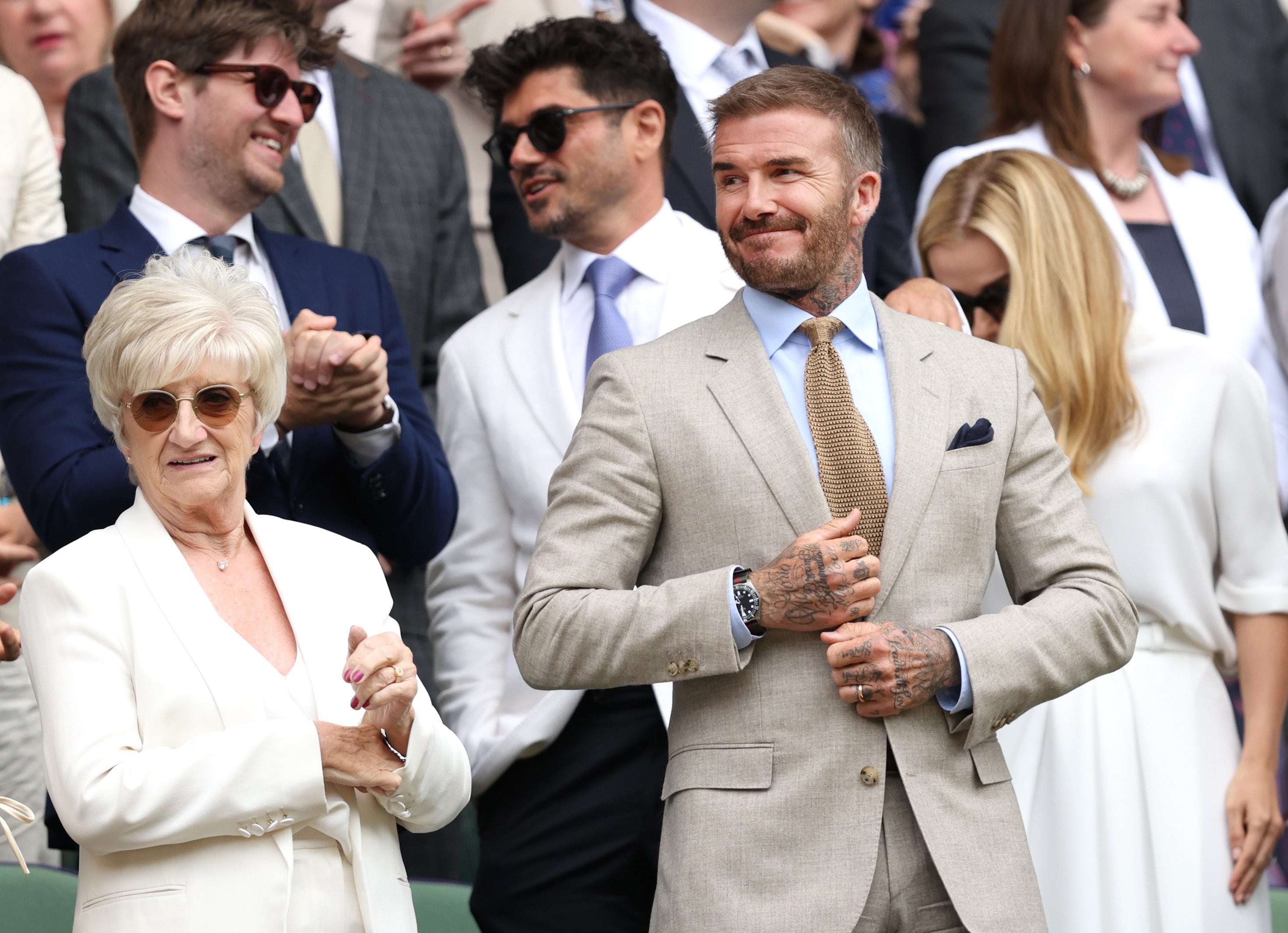 David Beckham and his mother Sandra at Wimbledon in 2024