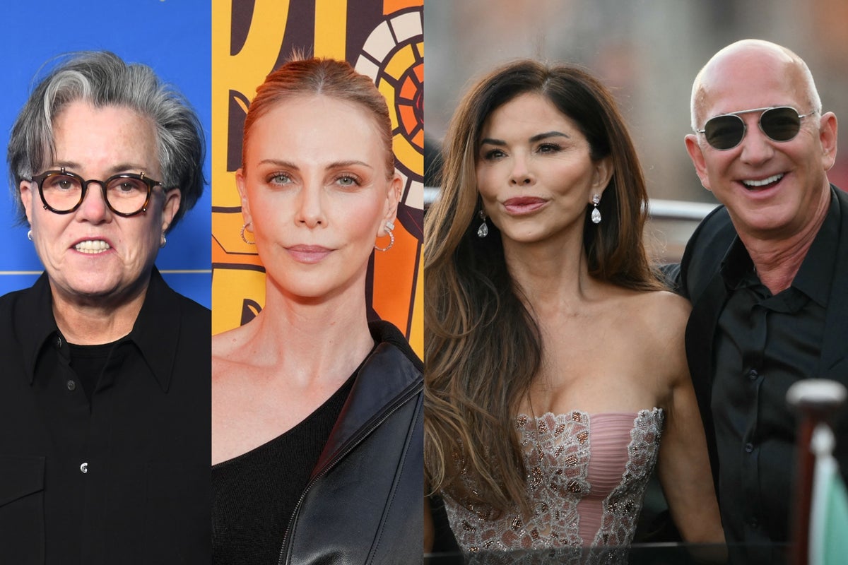 Rosie O’Donnell and Charlize Theron among celebrity critics of ‘gross’ Bezos wedding