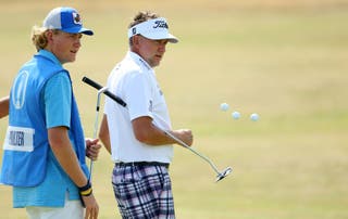 Ian Poulter will be hoping to qualify for the 153rd Open alongside his son Luke, who caddied for him in the 2022 edition (pictured)