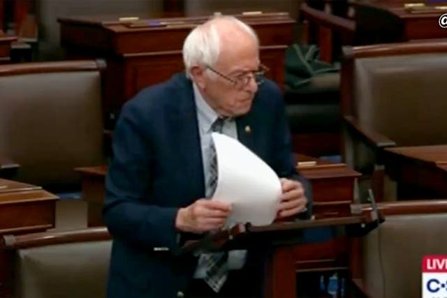 <p>Sen. Bernie Sanders was interrupted by a heckler during a live debate on Trump’s megabill Sunday night</p>