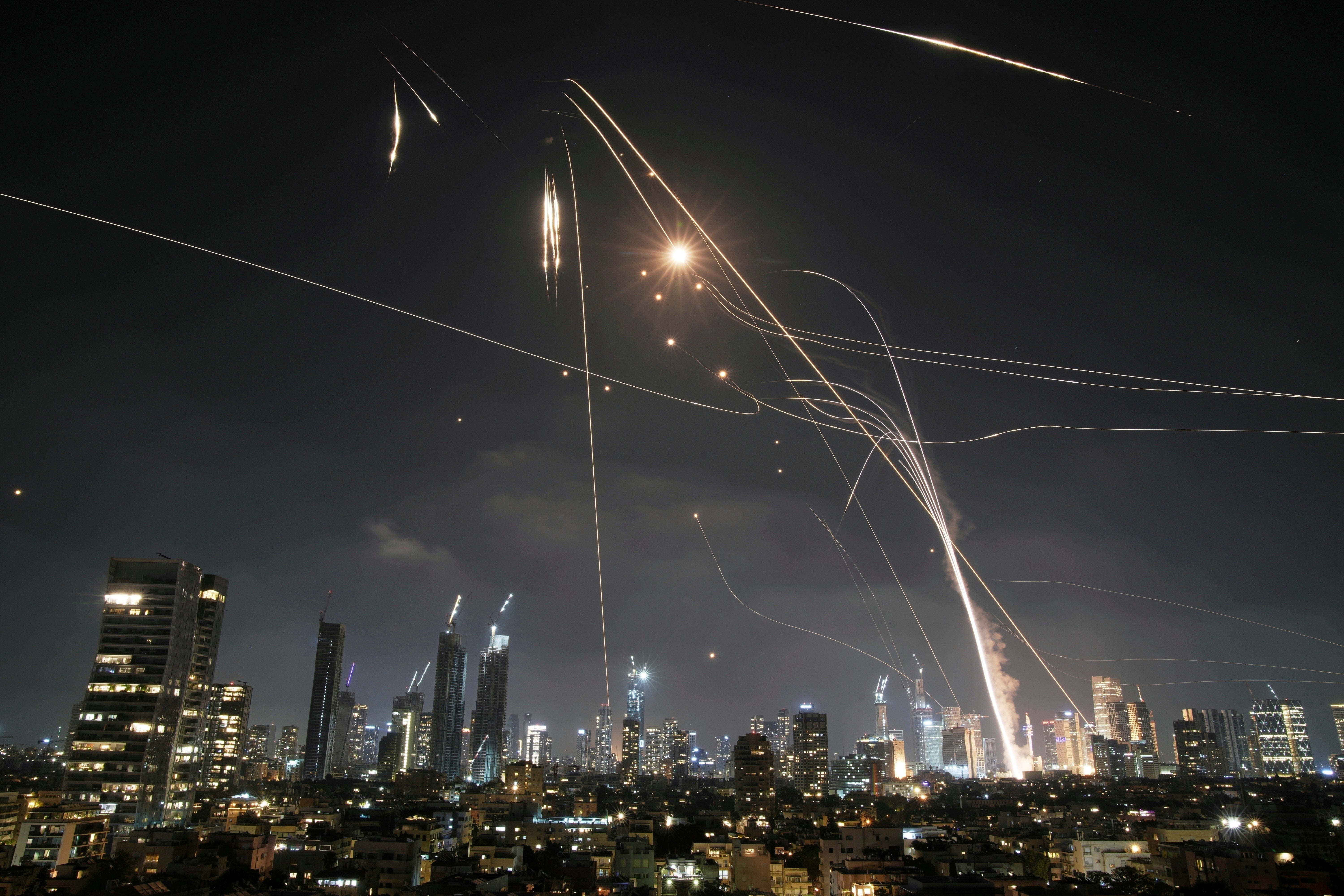 Israel’s Iron Dome works to intercept incoming Iranian missiles in response