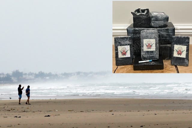 <p>A beachgoer discovered about 70 pounds of cocaine inside bizarre bags with Yosemite Sam on them on a Florida beach, authorities said. </p>