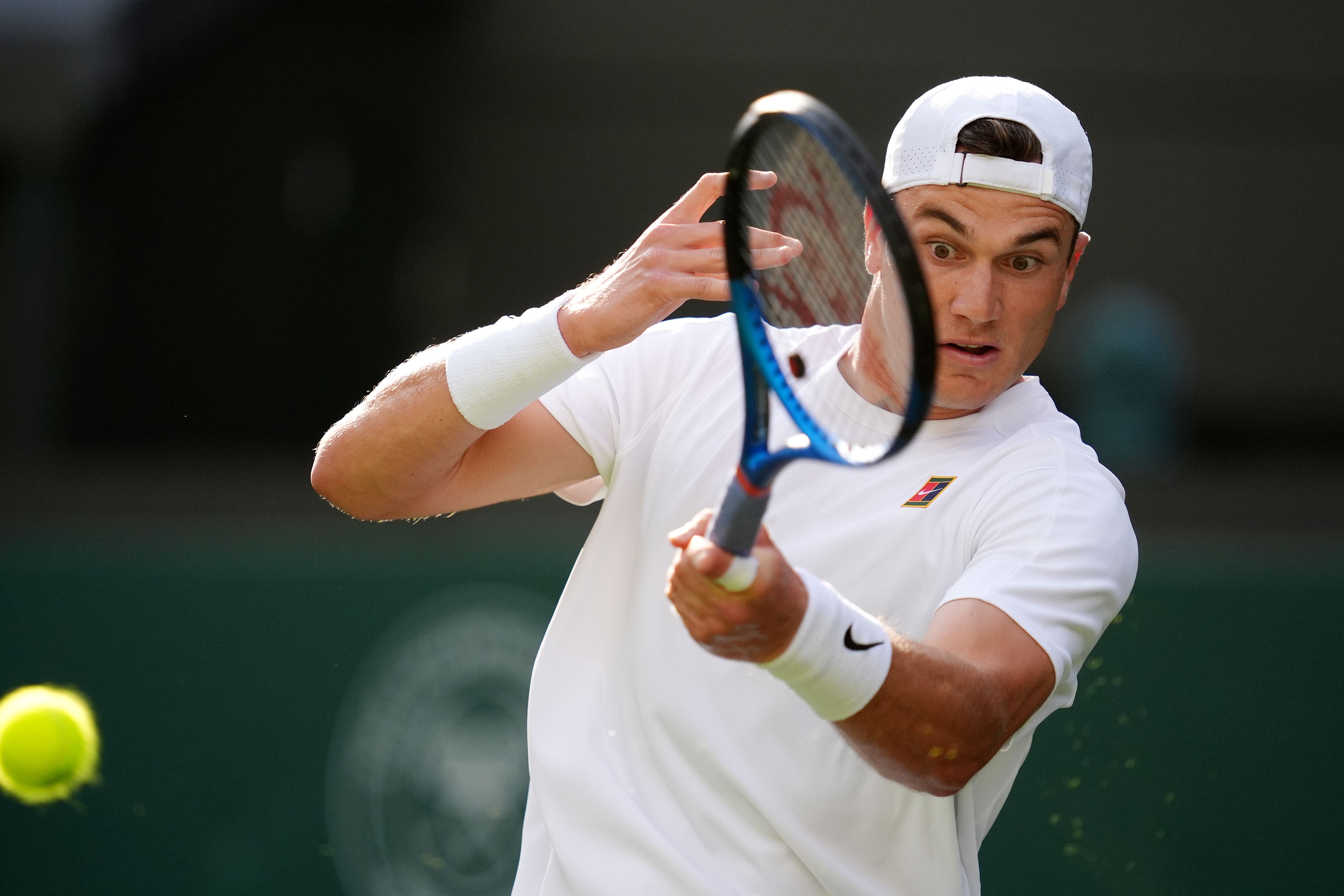 Jack Draper hits a forehand against Sebastian Baez (Adam Davy/PA)