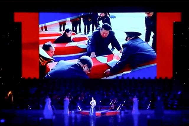 <p>State media images showed leader Kim honouring the flag-draped coffins of North Korean soldiers killed helping Russia fight Ukraine</p>