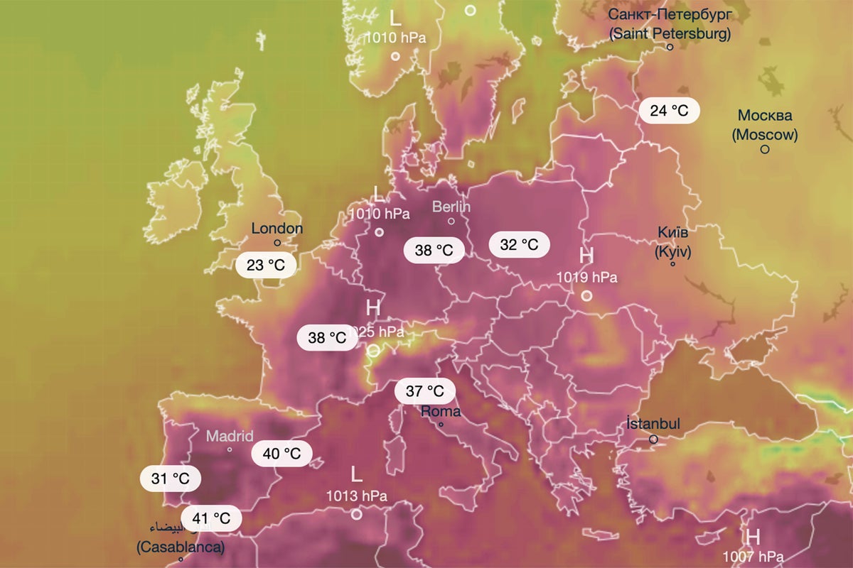 Mapped: The hottest locations in Europe’s 46C heatwave after two die in ...
