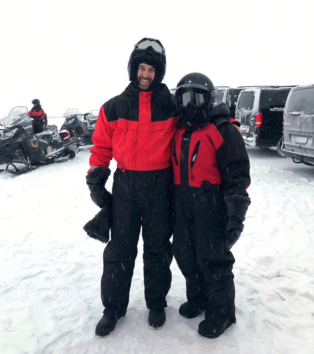 Andrew canstra (left )'s undisted handout photo, which was on leave in Finland in 2020 when her snowmobile crashes