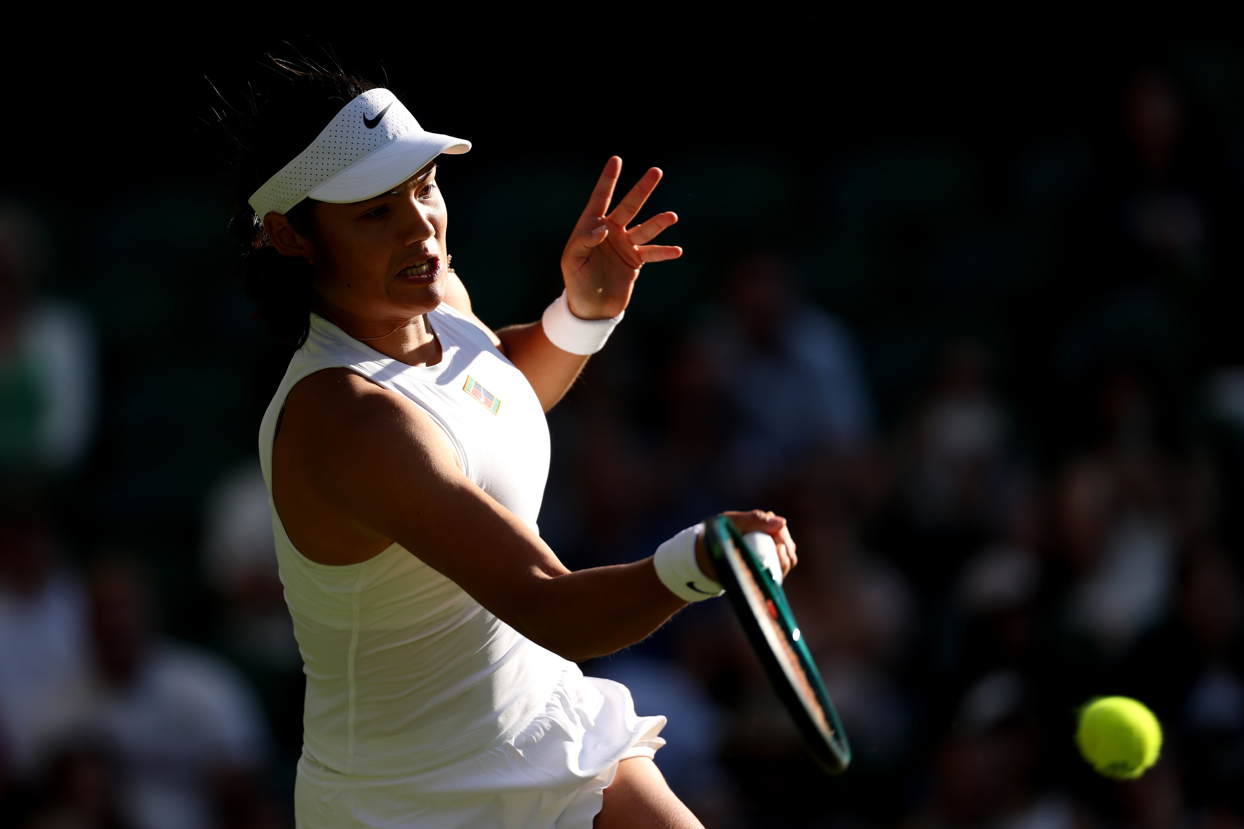 Emma Raducanu in action in round two