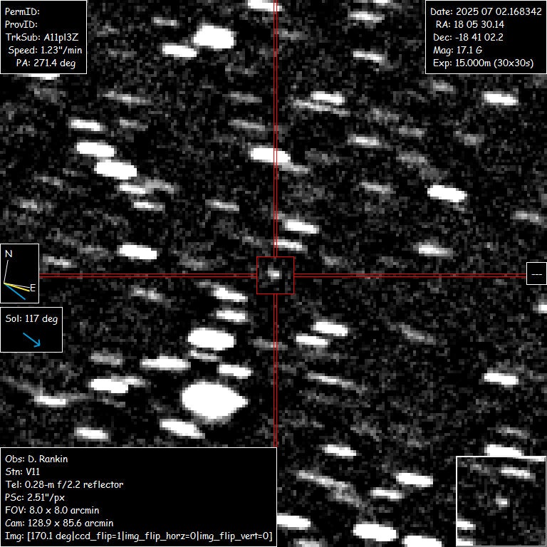 Astronomers may have just found the third interstellar object passing through our solar system. The object is seen in this image from Arizona’s Saguaro Observatory