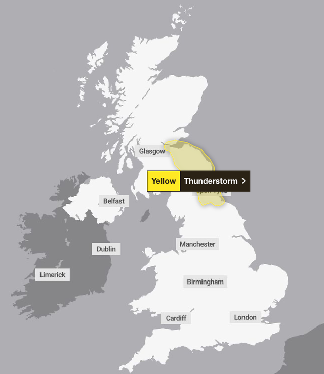 <p>Thunderstorms are expected in Scotland and north-east England on Wednesday </p>