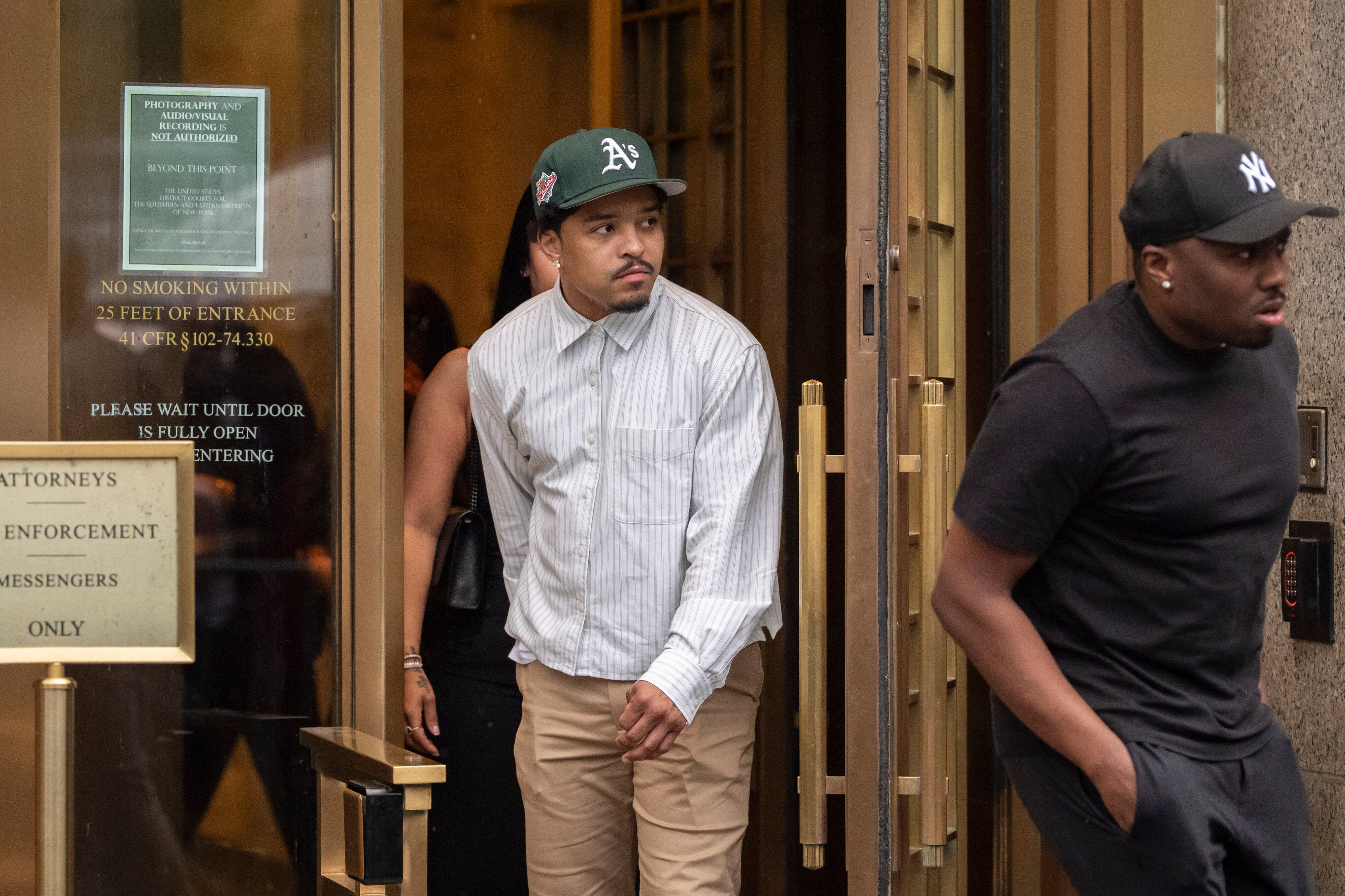 Justin Dior, son of Sean Combs, leaves a Manhattan federal court on Tuesday