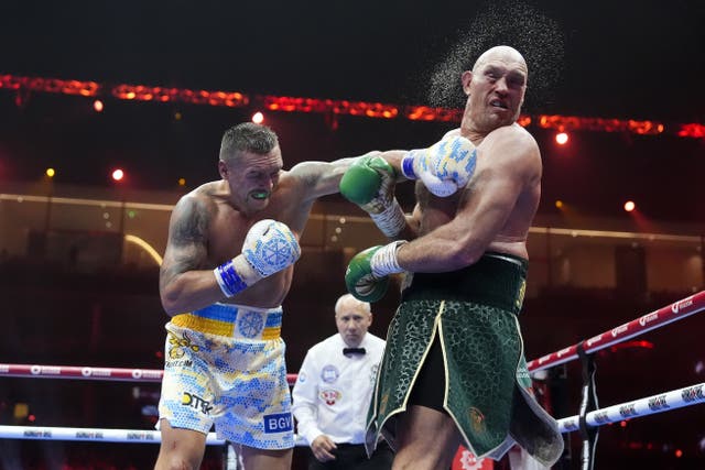 <p>Tyson Fury, right, said he wants a rematch with Oleksandr Usyk following his loss in December (Nick Potts/PA)</p>