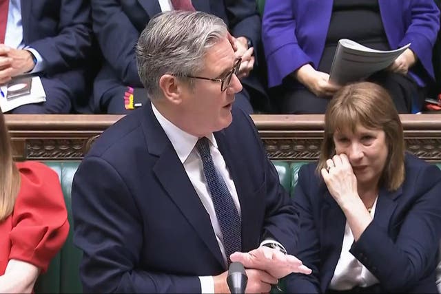 <p>Chancellor of the Exchequer Rachel Reeves (right) crying as Prime Minister Sir Keir Starmer speaks during Prime Minister’s Questions (House of Commons/UK Parliament/PA)</p>