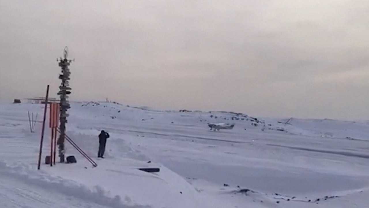 Guo's plane is pictured here landing without authorization at the Lieutenant Rodolfo Marsh Base in Chilean Antarctic territory