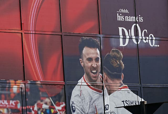 <p>A picture of Diogo Jota at Anfield Stadium (Peter Byrne/PA)</p>