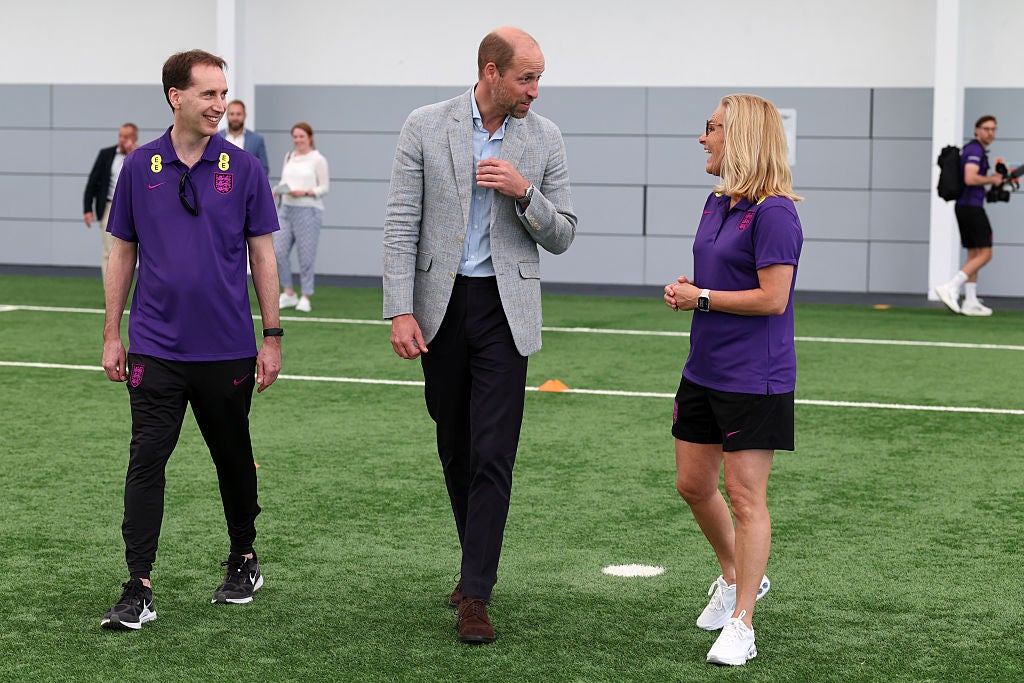 Wiegman chats to Prince William and FA chief Mark Bullingham during a visit to St George's Park