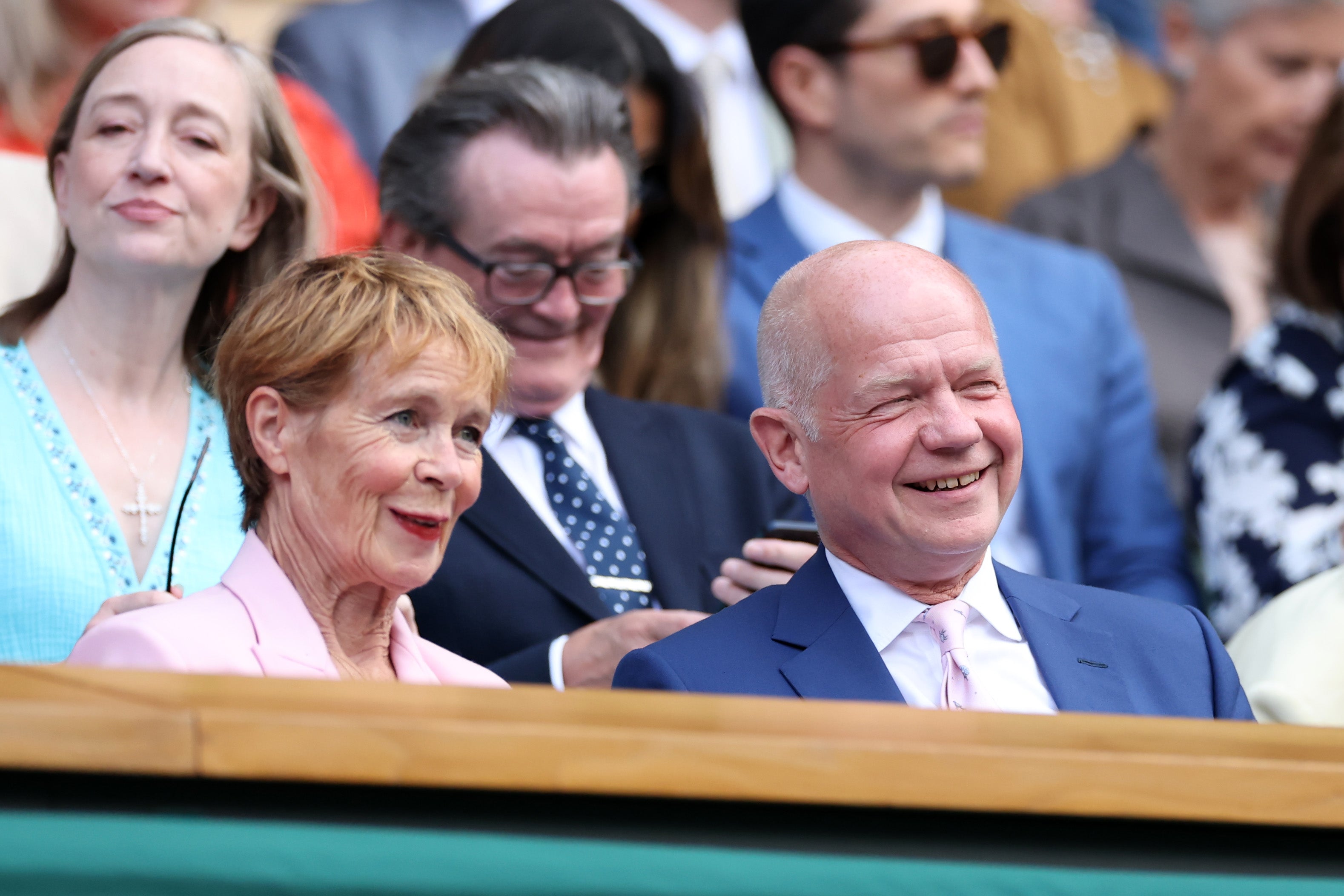Actress Celia Imrie sits in front of the Sharkeys