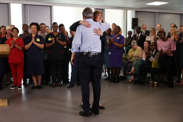 <p>Chancellor of the Exchequer Rachel Reeves hugs Prime Minister Sir Keir Starmer at the launch of the Government’s 10-year health plan during a visit to the Sir Ludwig Guttman Health & Wellbeing Centre in east London (Jack Hill/The Times/PA)</p>