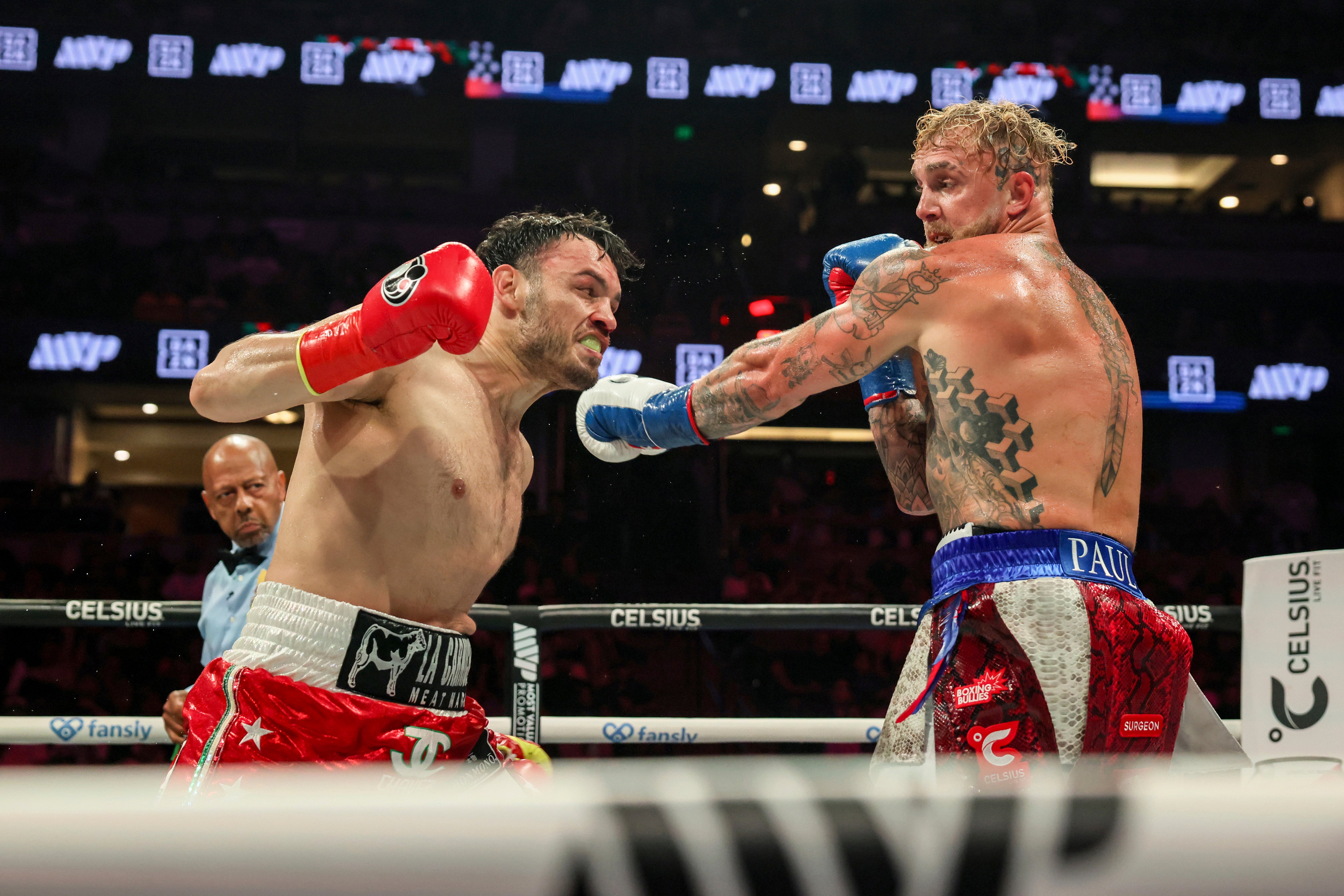 Jake Paul (right) outpointed former world champ Julio Cesar Chavez Jr in June
