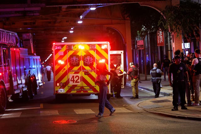 <p>Officers work the scene of a shooting Wednesday, July 2, 2025, in Chicago</p>