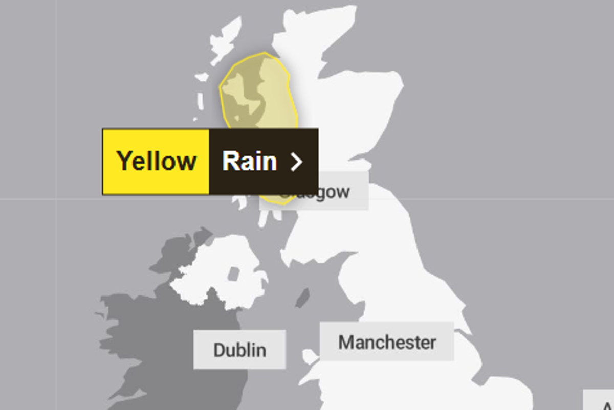Yellow weather warning for rain issued by Met Office into cooler weekend
