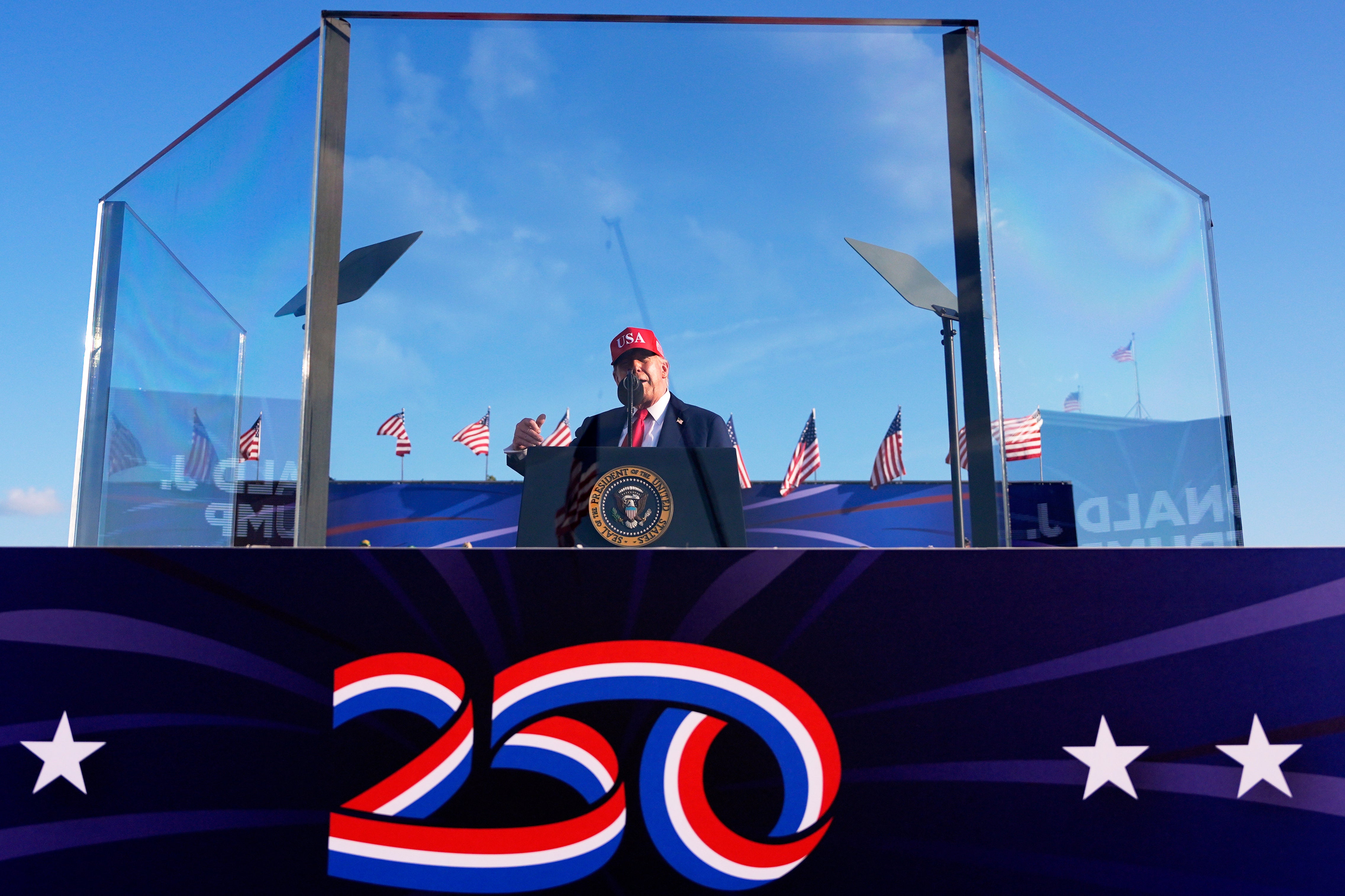 President Donald Trump in Des Moines, Iowa on Thursday night