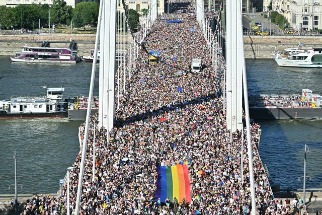 <p>An estimated 100,000 people took part in Budapest's 30th Pride march</p>