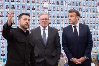 Ukrainian president Volodymyr Zelensky, prime minister Sir Keir Starmer and French president Emmanuel Macron