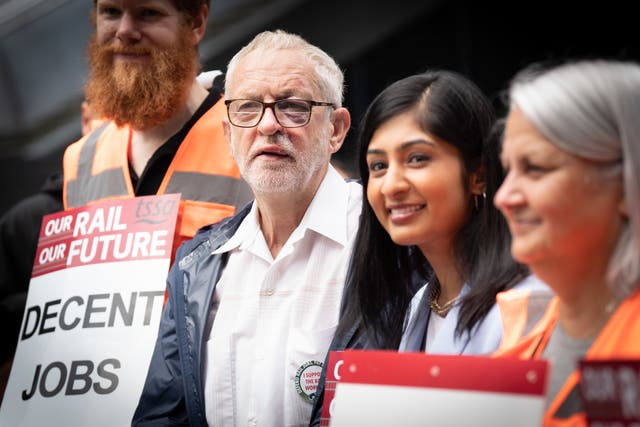 <p>Jeremy Corbyn (second left) and Zarah Sultana (Stefan Rousseau/PA)</p>