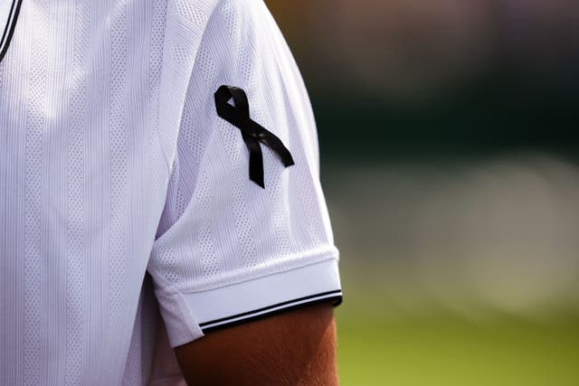 A close up of Francisco Cabral’s black ribbon, worn in memory of compatriot Diogo Jota (Mike Egerton/PA)