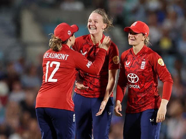 <p>Lauren Filer struck a crucial blow to help England defend 171</p>