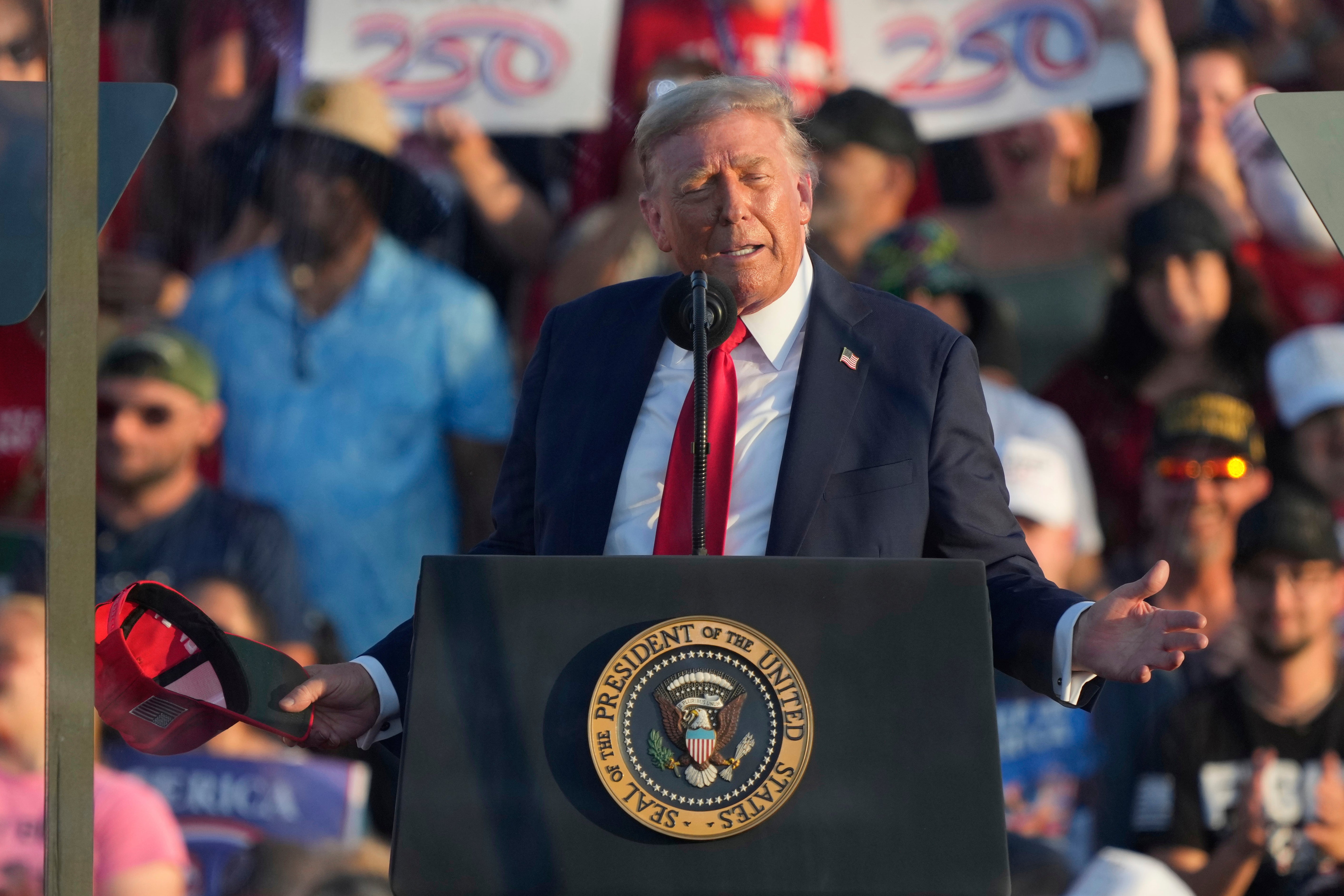 The president made the remark as he delivered a campaign-style speech at the America250 in Des Moines on Thursday