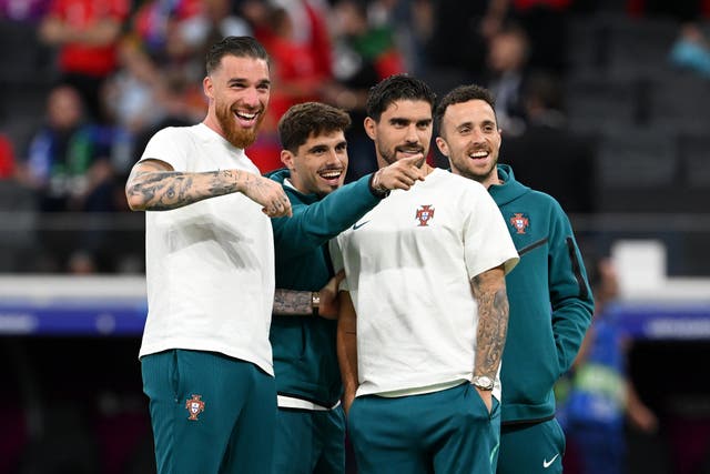 <p>Jose Sa, Pedro Neto, Ruben Neves and Diogo Jota of Portugal</p>