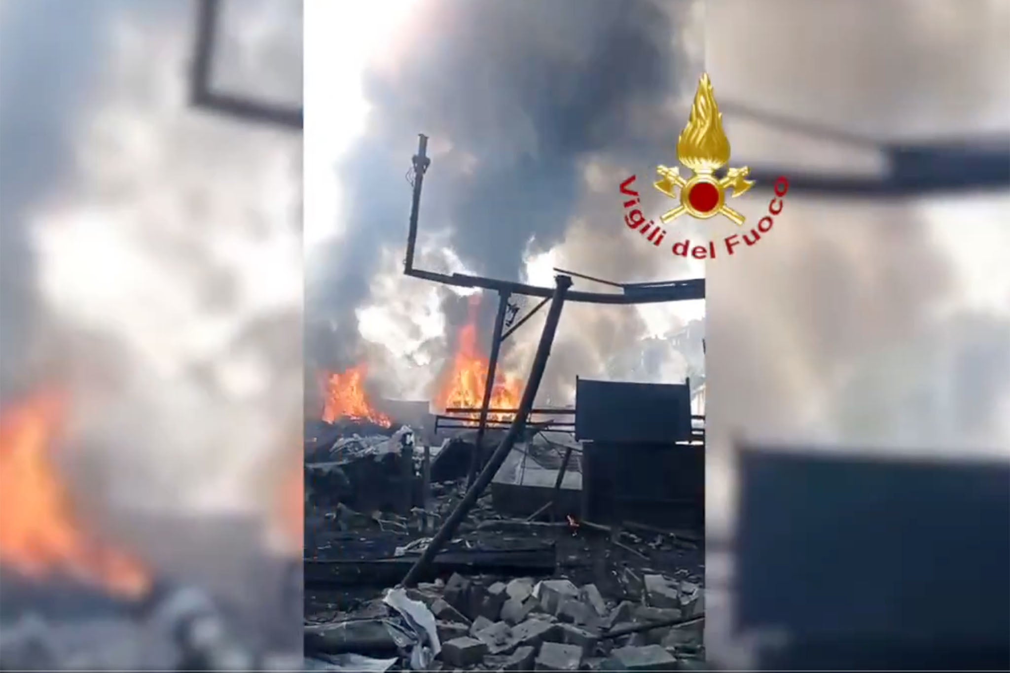 Firefighters are still working to contain the blaze after the enourmous explosion