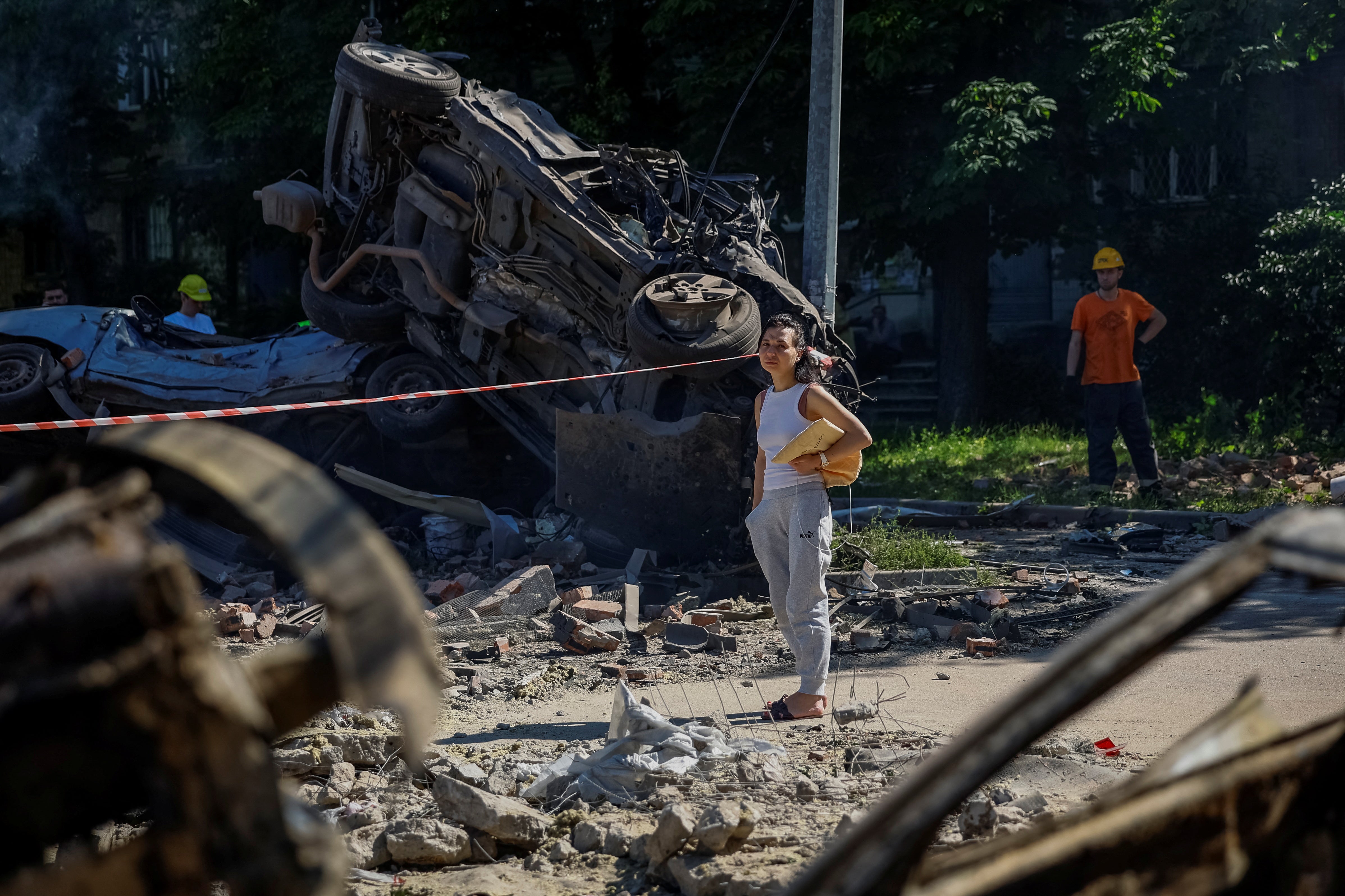 <p>Aftermath of a Russian drone and missile attack in Kyiv</p>