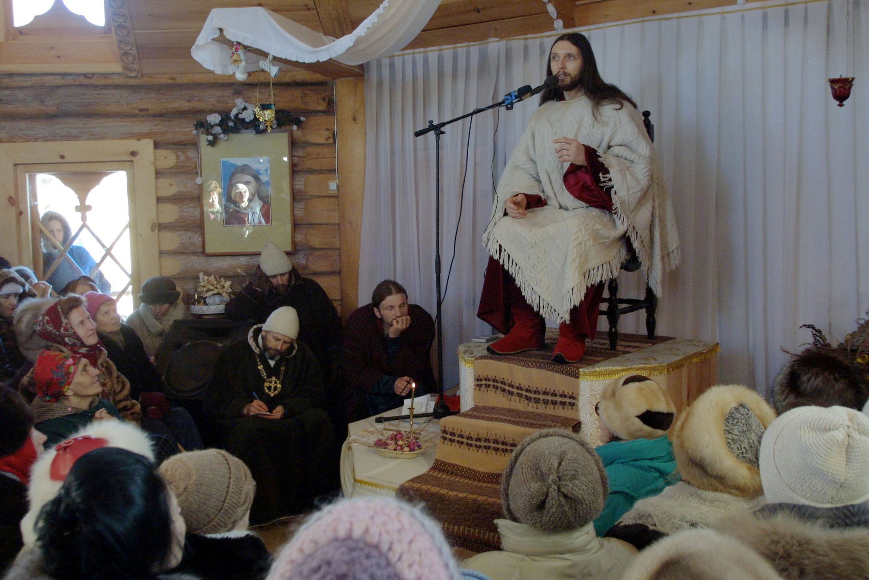 Torop gives a sermon at the Vissarion Church of the Last Testament in 2002