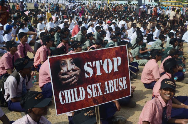 <p>File. Students participate in an awareness campaign against child sex abuse in Hyderabad, India </p>