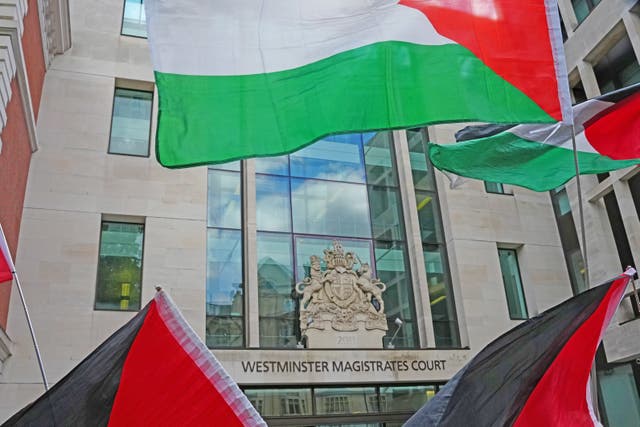Palestine Action supporters staged a demo outside Westminster Magistrates’ Court last week (Jeff Moore/PA)