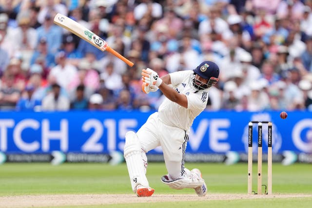 India’s Rishabh Pant was in good touch despite losing grip of his bat at one point (Martin Rickett/PA)