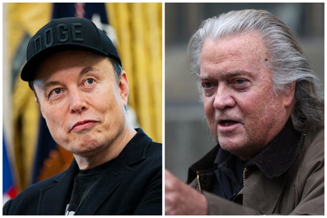 <p>Steve Bannon called for Elon Musk to be deported over the weekend while the tech billionaire called for Bannon to be jailed</p>