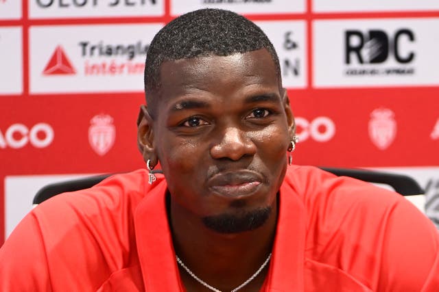 <p>Paul Pogba gives a press conference during his official presentation in Monaco</p>