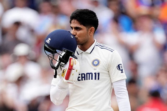 India’s Shubman Gill hit an unbeaten century to go with his double hundred in the first innings (Martin Rickett/PA).