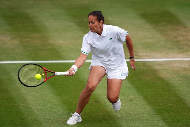 Daria Kasatkina got her t-shirt stuck on her earring (Mike Egerton/PA)