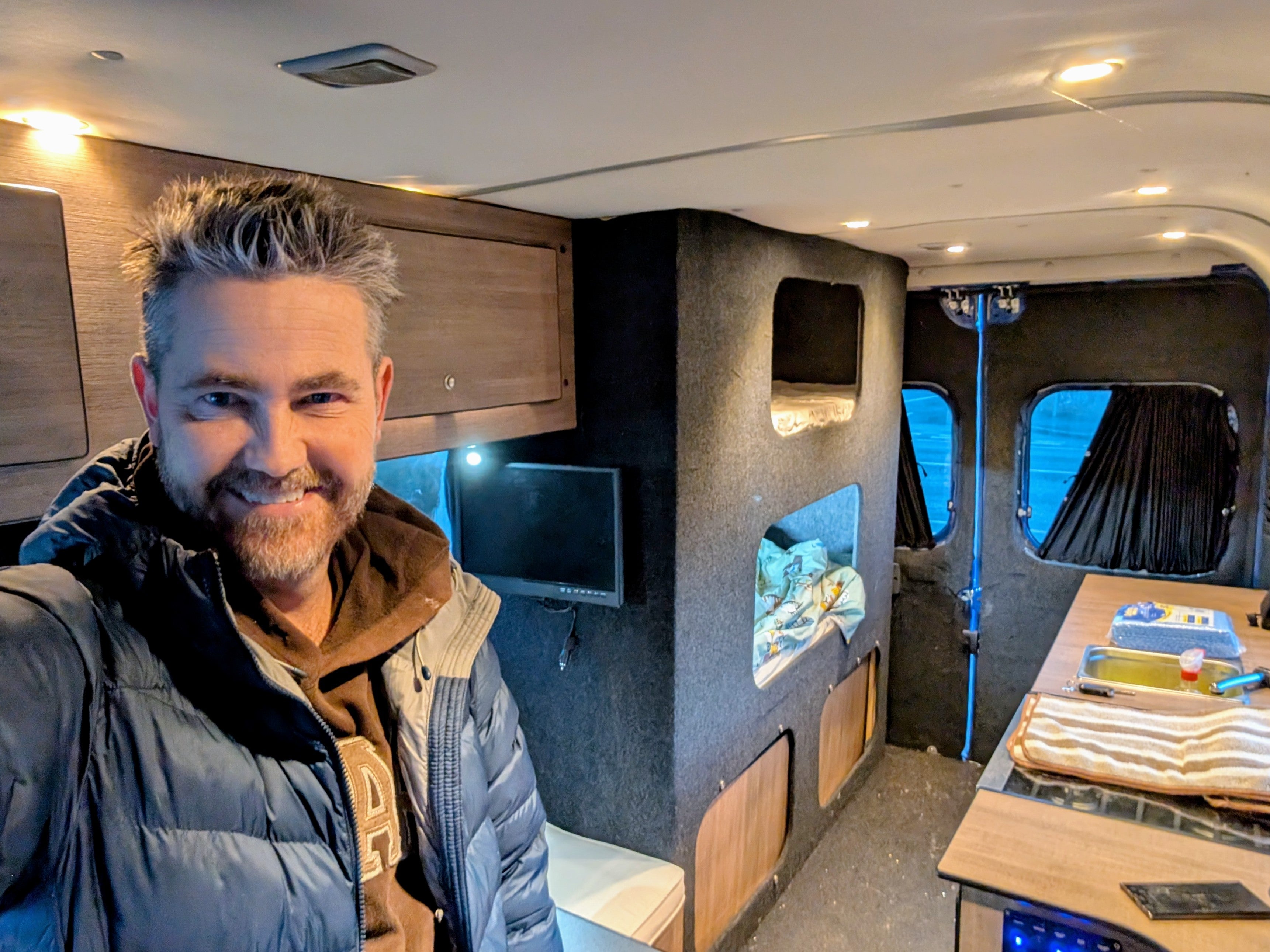 Mr Grant in his £10,000 campervan, which he bought with the proceeds he earned from selling his life’s possessions
