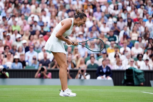 Aryna Sabalenka celebrates beating Elise Mertens (Adam Davy/PA)