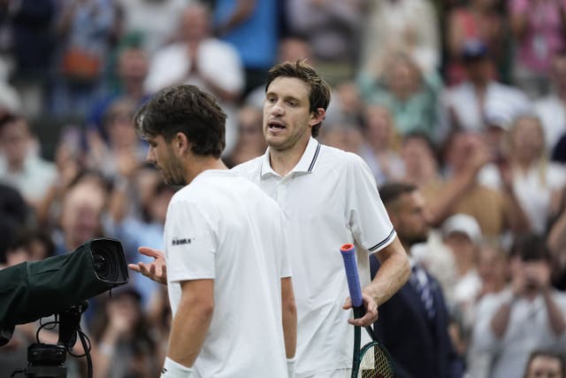 Cameron Norrie, left, and Nicolas Jarry had words at the net (Jordan Pettitt/PA)