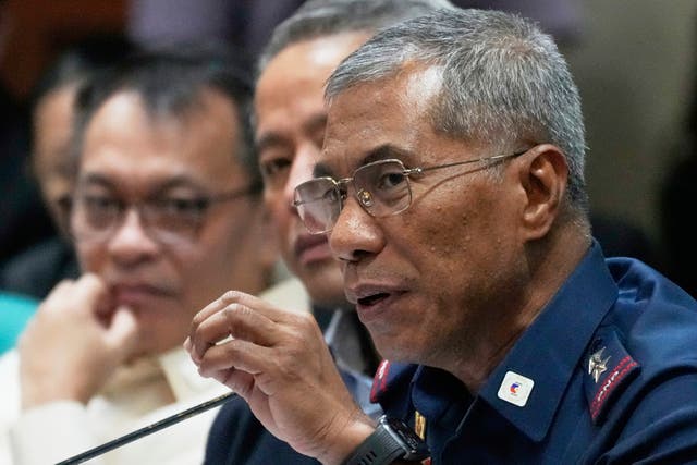 <p>FILE - Police Brigadier General Nicolas Torre speaks during a hearing on the arrest of former Philippine President Rodrigo Duterte at the Senate Foreign Relations Committee in Manila, Philippines, March 20, 2025. (AP Photo/Aaron Favila, File)</p>