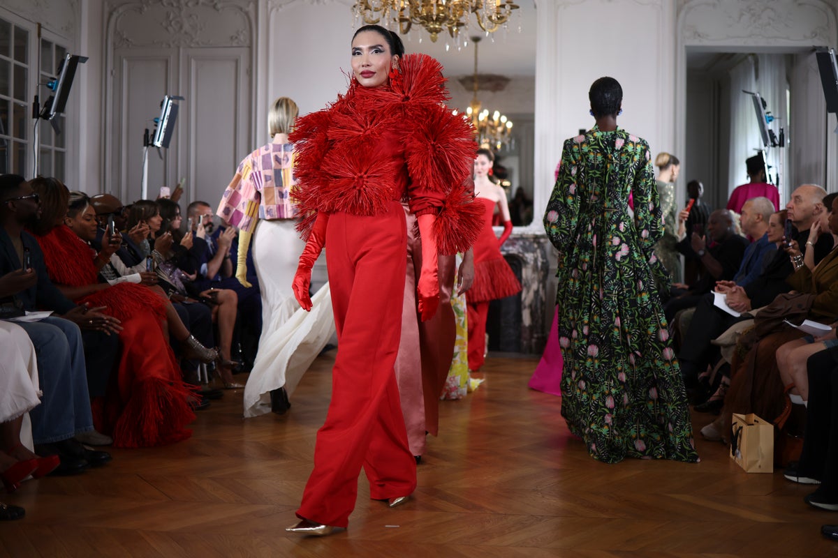Ayissi fuses African tradition and Parisian craft with bold flower forms at fall couture show