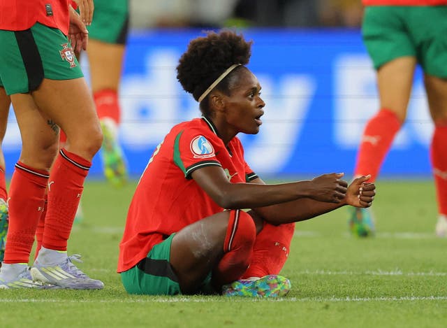 <p>Portugal's Diana Silva dedicates her goal to Diogo Jota</p>
