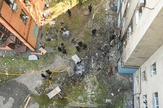 A fire broke out in a multi-storey residential building in Kharkiv as a result of the attack, mayor Ihor Terekhov said
