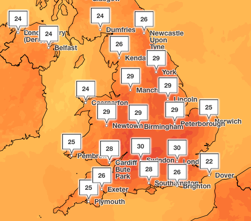Met office forecast Friday 11 July